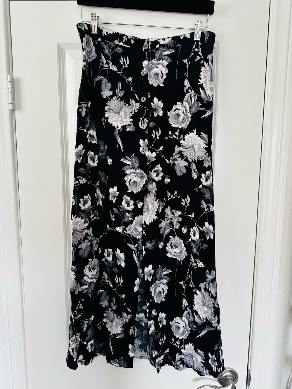 Y2K Whimsigoth Black Floral Button Front Midi Skirt 90s Romantic